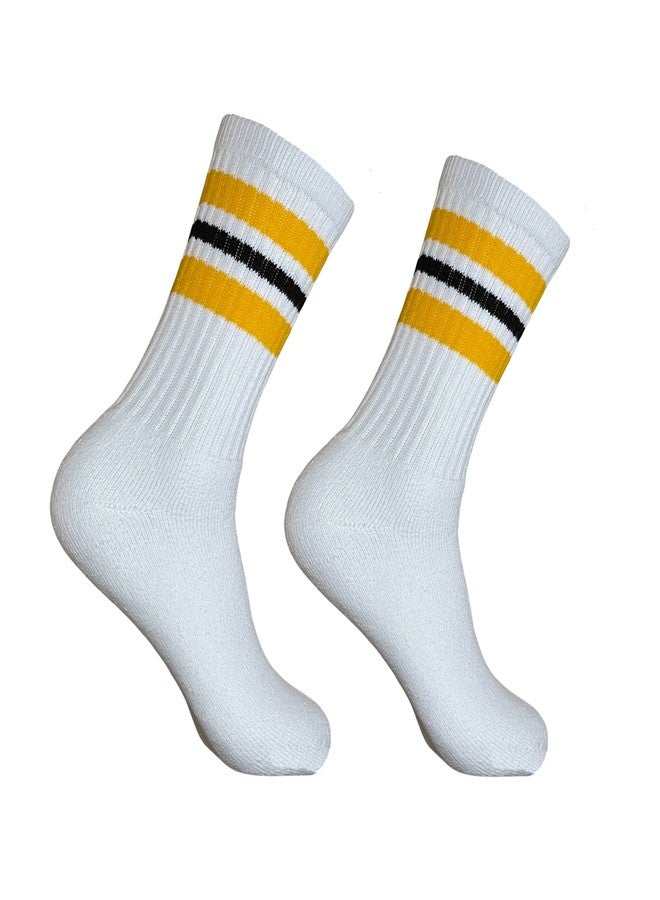 SuNi Apparel Striped Crew Socks - Retro Mens Striped Socks - Stripe Cotton Gym Socks for Men - 4 Pairs Pack Size 10-13 - Image 4